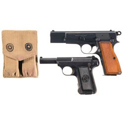 Two Semi-Automatic Pistols -A) Fabrique Nationale High Power Pistol with Magazine Pouch