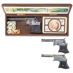 Three Remington Saw Handle Derringer Pistols -A) Remington No. 2 Vest Pocket Pistol with Case, Dice,
