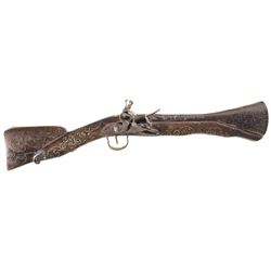 Decorative Flintlock Blunderbuss with Chiseled Barrel and Inlaid Stock