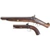 Image 2 : Two Percussion Handguns -A) Sawn-Off Double Barrel Shotgun or Blanket Gun with Tack Decoration and G