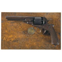 Cased English Double Action Percussion Revolver with Powder Flask and Cap Tin