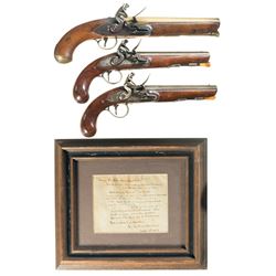 Three Ketland & Co. Flintlock Pistols and a Framed Provenance -A) Brass Barreled Ketland & Co. Pisto