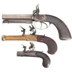 Three Engraved Antique European Pistols -A) D. Leonard Double Barrel Percussion Pistol