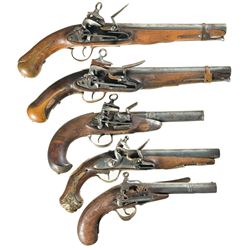 Four Mediterranean Miquelet Pistols and One Flintlock Pistol -A) Large Miquelet Belt Pistol