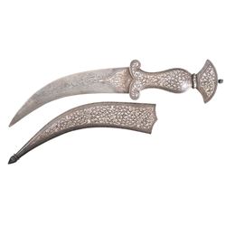 Indo-Persian Damascus Jambiya Dagger with Silver Koftgari Decoration