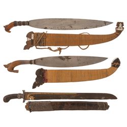 Two Philippine Bolos and a Gold Accented Wootz Damascus Sword