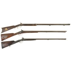 Three Percussion Long Guns -A) Half Stock Rifle with "1866" Marked Barrel and Engraved Lock
