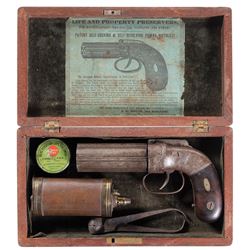 Cased, Engraved, and J. G. Bolen Retailer Marked Allen Patent Bar Hammer Pepperbox Pistol with Acces