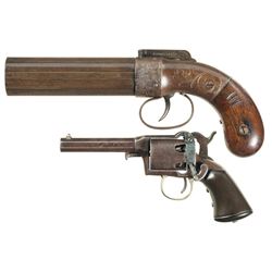 Two Antique Percussion Handguns -A) Engraved Allen & Thurber Bar Hammer Pepperbox Pistol