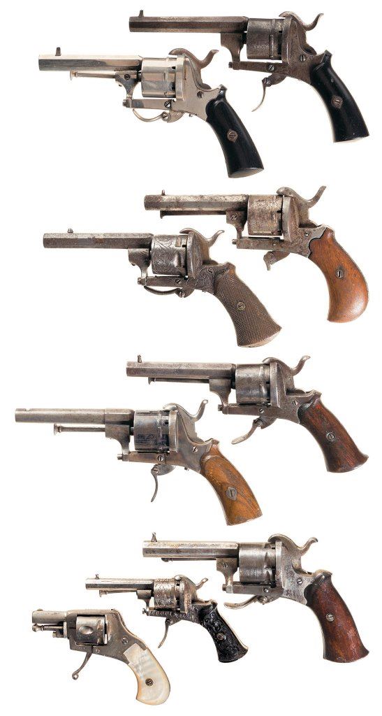 Nine Folding Trigger Double Action Revolvers A) Belgian Pinfire Revolver