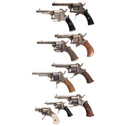 Nine Folding Trigger Double Action Revolvers -A) Belgian Pinfire Revolver