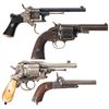 Image 2 : Four Handguns -A) Engraved Folding Trigger Double Action Pinfire Revolver