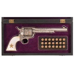 Engraved First Generation Colt Single Action Army Revolver with Pearl Grips and Case
