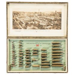 Scarce Winchester Metallic Cartridge Salesman Sample Display Board in Woodgrain Factory Box