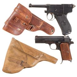 Two European Military Semi-Automatic Pistols with Holsters -A) Glisenti Model 1910 Pistol
