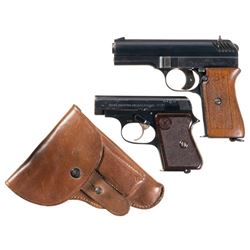 Two Cezska Zbrojovka Semi-Automatic Pistols with Holsters -A) Cz Model 1922 Pistol