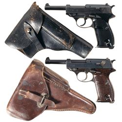 Two German P-38 Semi-Automatic Pistols with Holsters -A) Mauser "byf/44" Code P-38 Pistol