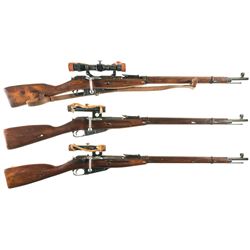 Three Soviet Bolt Action Sniper Rifles with Scopes -A) Mosin Nagant Model 91/30 Rifle