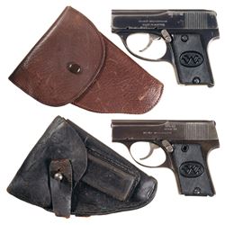 Two Scarce Wiener Waffenfabrik Little Tom Double Action Semi-Automatic Pistols with Holsters -A) Wie