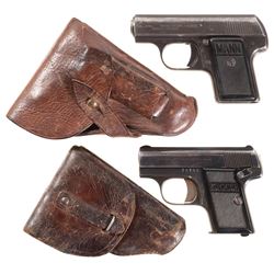 Two European Semi-Automatic Pistols with Holsters -A) Fritz Mann Pocket Pistol