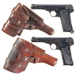 Two European Military Fabrique Nationale Browning Model 1922 Semi-Automatic Pistols with Drop Holste