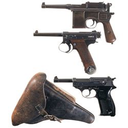 Three Semi-Automatic Pistols -A) Mauser Bolo Model Broomhandle Pistol