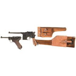 Two Semi-Automatic Pistols -A) Mauser Broomhandle Pistol with Holster, Holster Stock and Accessories