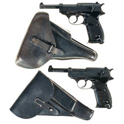 Two P-38 Semi-Automatic Pistols with Holsters -A) Mauser "byf/44" Code P-38 Pistol