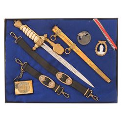 Grouping of Kriegsmarine Style Items, Including a Weyersberg Dagger and Two Badges