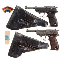 Two German P.38 Semi-Automatic Pistols with Holsters and Accessories -A) Spreewerke P.38 Pistol