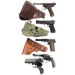 Four Handguns and a Flare Pistol -A) Nagoya Arsenal First Series Type 14 Large Trigger Guard Nambu S