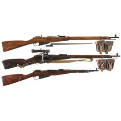 Three Bolt Action Military Rifles -A) Mosin Nagant Model 91/30 Rifle with Bayonet and Accessories