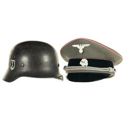 SS Style Helmet and Waffen SS Officer's Style Visor Cap