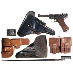 Mauser "42" Code Luger Semi-Automatic Pistol with Holsters, Bayonet and Pouch