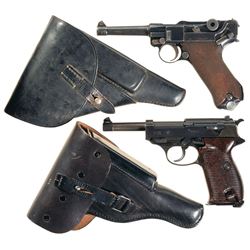Two German Semi-Automatic Pistols with Holsters -A) DWM Blank Chamber Police Luger Pistol