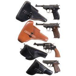Four Handguns with Holsters -A) Walther P1 Semi-Automatic Pistol