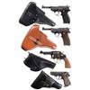 Image 1 : Four Handguns with Holsters -A) Walther P1 Semi-Automatic Pistol