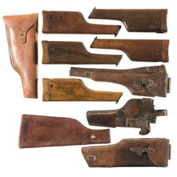 Five Wooden Stock Holsters and Five Leather Holsters