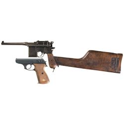 Two Semi-Automatic Pistols -A) Mauser Broomhandle Pistol with "Red Nine" Grips and Stock