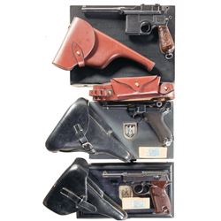 Three German Semi-Automatic Pistols with Cases and German Military Style Items-A) Mauser Broomhandle