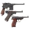 Image 2 : Three German Semi-Automatic Pistols with Cases and German Military Style Items-A) Mauser Broomhandle