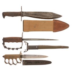 Three American Fighting Knives with Sheaths