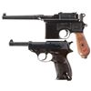 Image 1 : Two German Semi-Automatic Pistols -A) Mauser Broomhandle Pistol with "Red Nine" Grips