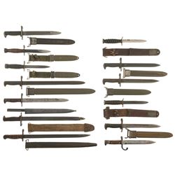 Large Grouping of American Bayonets and Fighting Knives with Sheaths