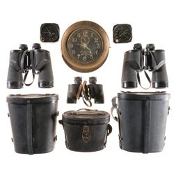 Grouping of Military Binoculars and Clocks