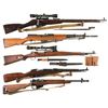 Image 1 : Five Military Longarms -A) Soviet Mosin Nagant Model 91/30 Bolt Action Rifle with Scope and Bayonet