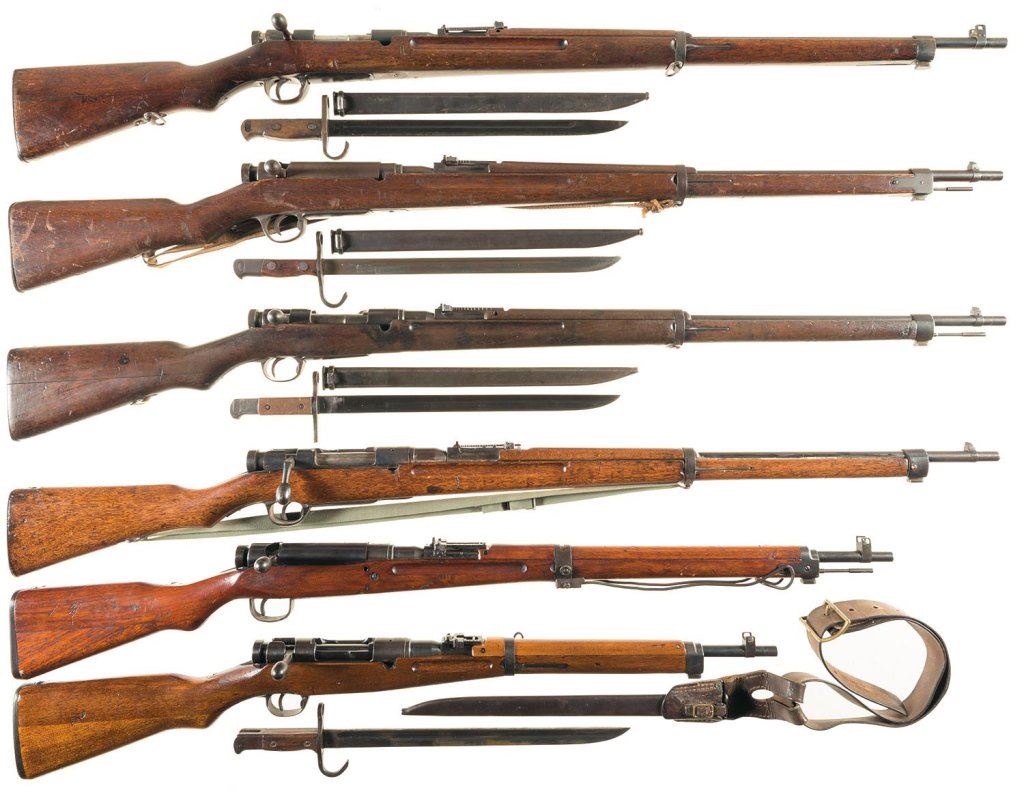 Six Japanese Bolt Action Military Rifles -A) Type 38 Rifle with Bayonet