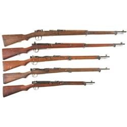 Five Japanese Military Bolt Action Rifles -A) Type I Carcano Rifle