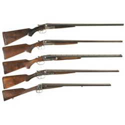 Five Double Barrel Hammerless Shotguns -A) Engraved A.H. Fox Sterlingworth Shotgun