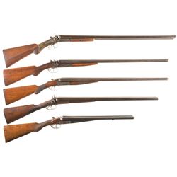 Five Double Barrel Shotguns -A) Unmarked Belgian Hammer Shotgun